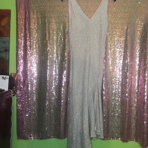 Cream and silver beaded evening dress